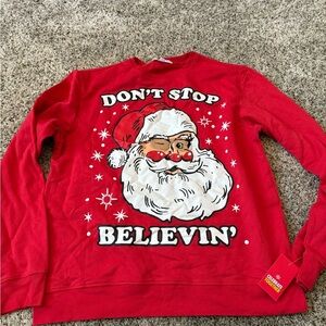Red Crewneck Sweater with Santa and Festive Design